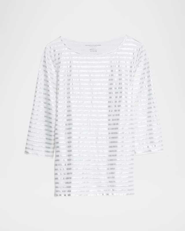 Stretch Linen Metallic Striped Top